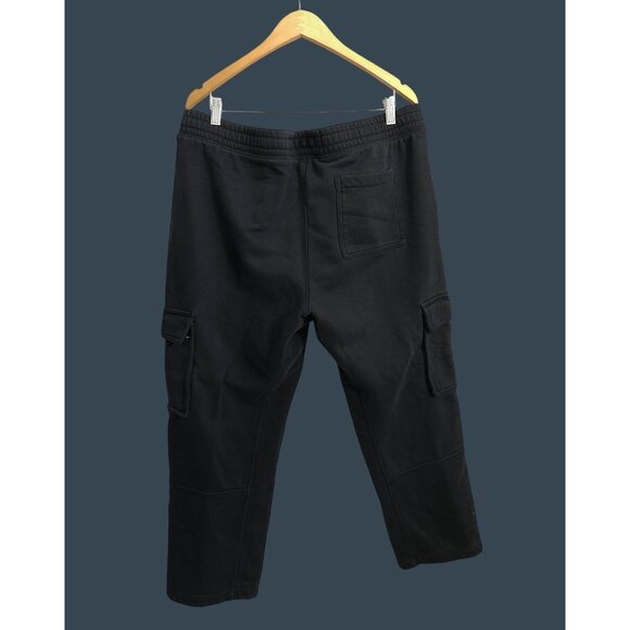 H&M Black Relaxed Fit Cargo Pants Mens XXL Cotton Blend Elastic Waistband & Pock - Picture 2 of 6